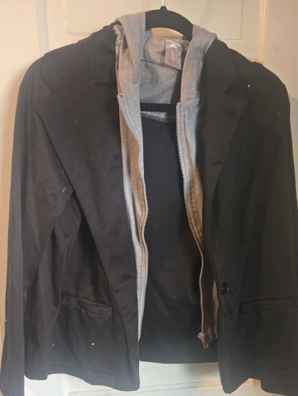 No Boundaries Black Blazer with Gray Zip-Up Hooded Liner